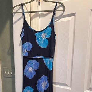 Ann Taylor Loft Spaghetti Strap Blue Floral Maxi Dress